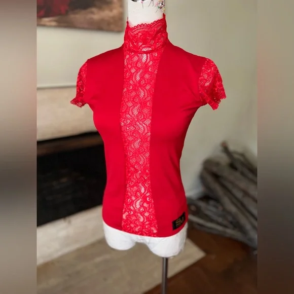 Elegant Red Lace Women's Top SM DANCE FASHION - Picture 1 of 3